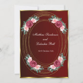 Hochzeit Burgund Gold Rosa Rote Blume Klassisch Einladung (Rückseite)
