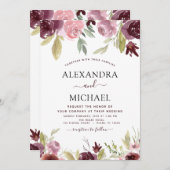 Hochzeit Burgund Pink Moderne Elegante Blumen Einladung (Vorne/Hinten)