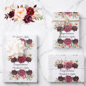 Hochzeit Burgund-Rose Personalisieren von Namen 3  Geschenkpapier Set