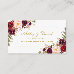 Hochzeit Burgunder Florale Registrierungskarte Begleitkarte