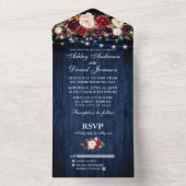 Hochzeit Burgundy Blues Wood Lights All In One Einladung (Innen Boden)