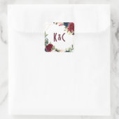 Hochzeit Burgundy & Navy Floral Geometric Quadratischer Aufkleber (Tasche)