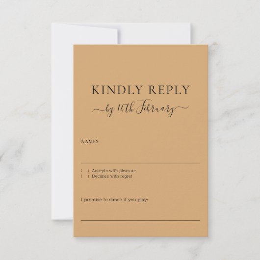 Hochzeit Burly Wood Sand Unterschrift Freundlich A RSVP Karte (Vorderseite)