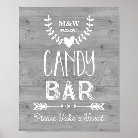 Hochzeit Candy Bar Sign Wood Hearrows Arrows Poster (Vorne)