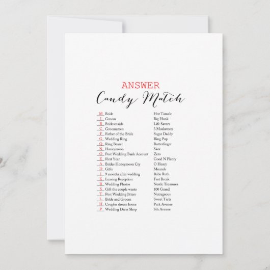 Hochzeit Candy Match Garden Brautparty Spiel 12x18 Einladung (Rückseite)