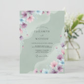 Hochzeit Celadon Immergrün-Blüten Einladung (Stehend Vorderseite)