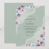 Hochzeit Celadon Immergrün-Blüten Einladung (Vorne/Hinten)