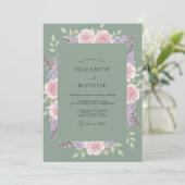 Hochzeit Celadon Lila Rose Einladung (Stehend Vorderseite)