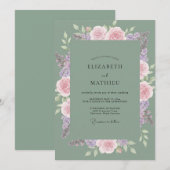 Hochzeit Celadon Lila Rose Einladung (Vorne/Hinten)