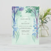 Hochzeit Celadon Periwinkle Wald Eukalyptus Einladung (Stehend Vorderseite)