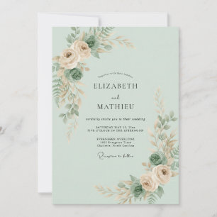 Hochzeit Celadon Pfirsich Ranunculus Eukalyptus Einladung