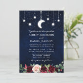 Hochzeit Celestial Moon Stars Lights Floral Foto Einladung (Stehend Vorderseite)