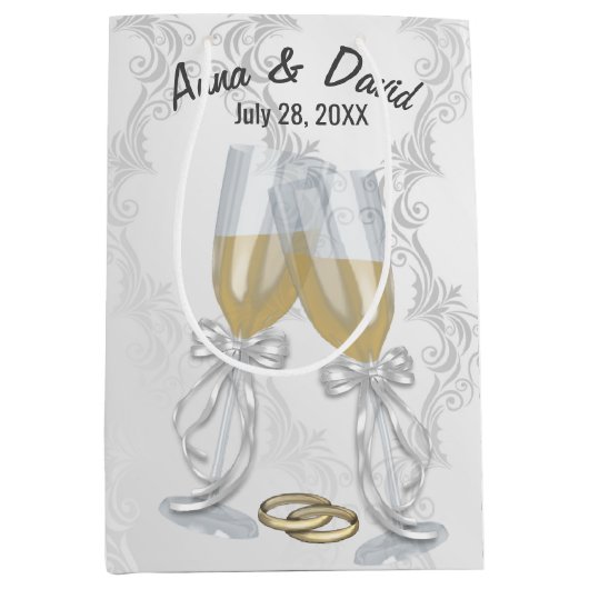 Hochzeit Champagner Toast auf Damaske Mittlere Geschenktüte (Vorderseite)