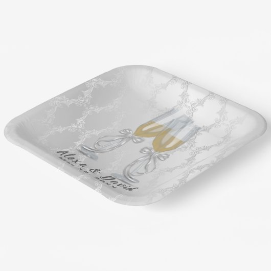 Hochzeit Champagner Toast auf Damaske Pappteller (Gewinkelt)