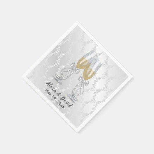 Hochzeit Champagner Toast auf Damaske Serviette (Ecke)