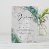 HOCHZEIT | Chic Pine and Blush Abstrakte Alkoholti Einladung (Stehend Vorderseite)