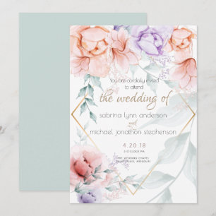 Hochzeit Chic Trendy Coral und Lilac Aquarelle Einladung