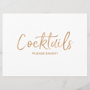 Hochzeit "Cocktails" Schild   Stilvoll Gold Rose Einladung