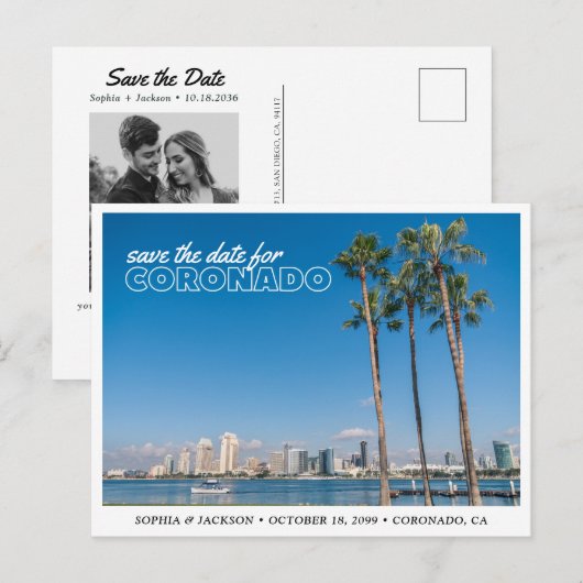 Hochzeit Coronado - Rettet das Datum Retro-Postkar Postkarte (Vorne/Hinten)