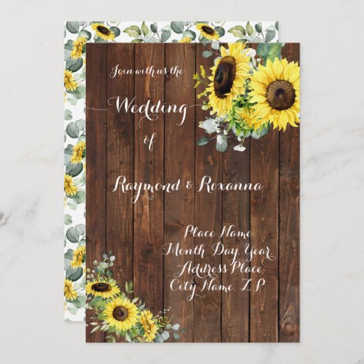 Hochzeit Country Greenery Sonnenblumen Einladung (Vorne/Hinten)