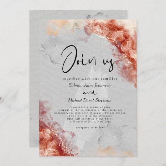 HOCHZEIT | Creamy Dreamy Sedona Clay Alcohol Ink Einladung (Vorne/Hinten)