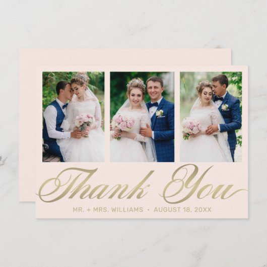 Hochzeit Danke 3 Foto Collage Blush Gold (Vorne/Hinten)