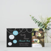 Hochzeit danke Aqua Blue Lanterns Foto Card (Stehend Vorderseite)