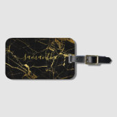 Hochzeit Danke | Black Gold Marmor Script Gepäckanhänger (Vorderseite (Horizontal))