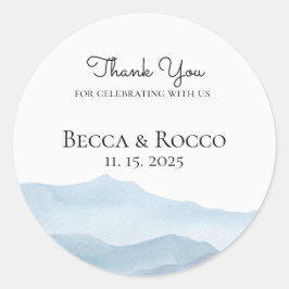 Hochzeit Danke Blue Watercolor Runder Aufkleber