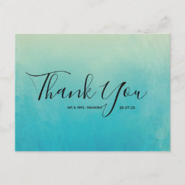 Hochzeit Danke Blue Watercolor Script Postcard Postkarte