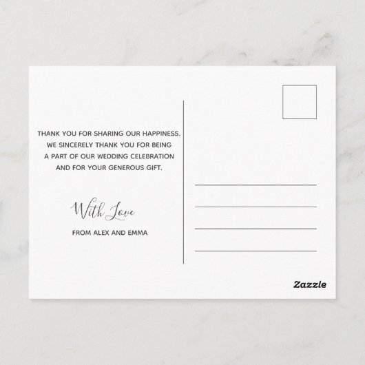 Hochzeit Danke Blue Watercolor Script Postcard Postkarte (Rückseite)