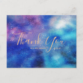 Hochzeit Danke Blue Watercolor Script Postcard Postkarte