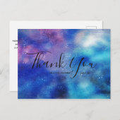 Hochzeit Danke Blue Watercolor Script Postcard Postkarte (Vorne/Hinten)