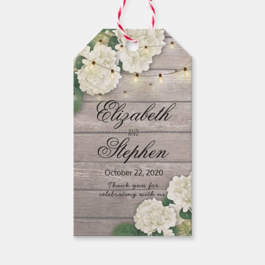 Hochzeit Danke Blume String Lights Rustikales Holz Geschenkanhänger (Vorderseite)