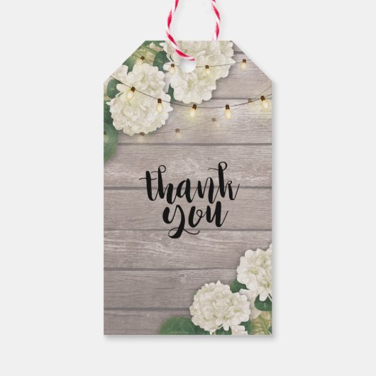Hochzeit Danke Blume String Lights Rustikales Holz Geschenkanhänger (Rückseite)