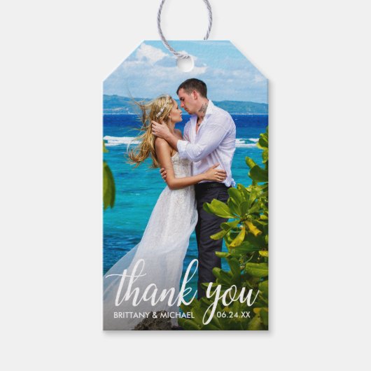 Hochzeit Danke, Bride Groom Foto Geschenkanhänger (Vorderseite)