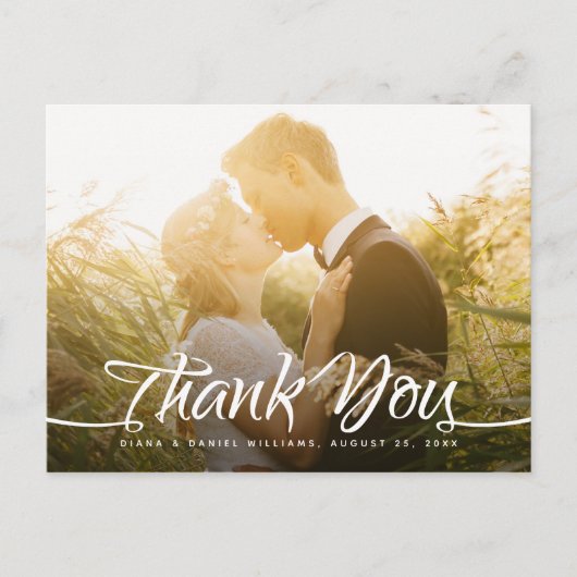 Hochzeit Danke, Calligraphy Script Custom Foto Postkarte (Vorderseite)