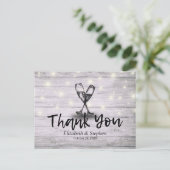 Hochzeit Danke Champagne Glasses Wood Lights Postkarte (Stehend Vorderseite)