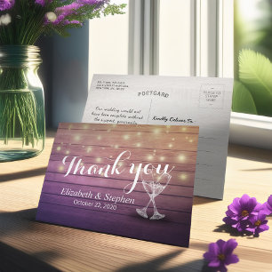 Hochzeit Danke Champagne Glasses Wood Lights Postkarte