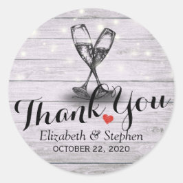 Hochzeit Danke Champagne Glasses Wood Lights Runder Aufkleber