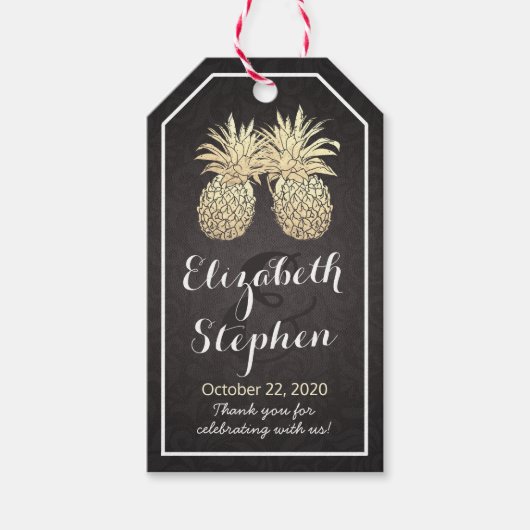 Hochzeit Danke Chic Black Gold Ananas Couple Geschenkanhänger (Vorderseite)