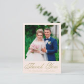Hochzeit Danke, dass du Blush Pink Foto Gold Scrip Postkarte (Stehend Vorderseite)