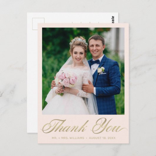 Hochzeit Danke, dass du Blush Pink Foto Gold Scrip Postkarte (Vorne/Hinten)