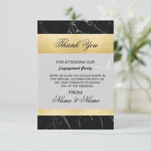 Hochzeit Danke, dass ihr Karte Black Marble Gold A (Stehend Vorderseite)