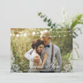 Hochzeit Danke, dass Sie Spitzen und String Lights Dankeskarte (Stehend Vorderseite)