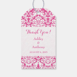 Hochzeit Danke, dass Sie Tag Damask Hot Pink White Geschenkanhänger