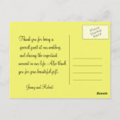 Hochzeit danke dir gelbe Rosenblüte Blume Postkarte (Rückseite)
