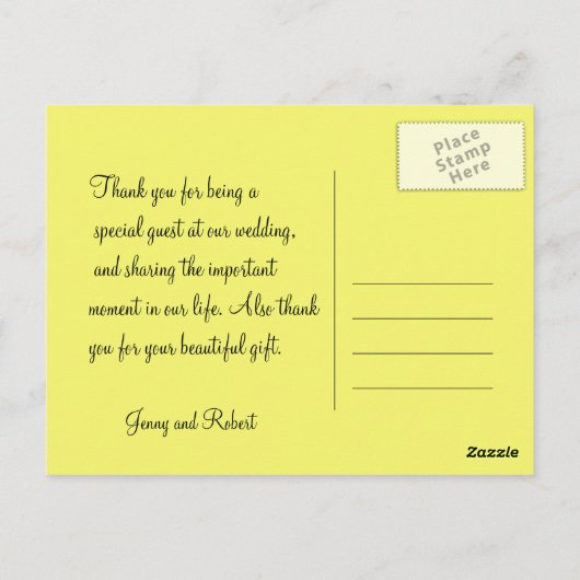 Hochzeit danke dir gelbe Rosenblüte Blume Postkarte (Rückseite)