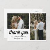Hochzeit Danke, elegantes Script | Zwei Fotos Postkarte (Vorne/Hinten)
