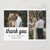 Hochzeit Danke, elegantes Script | Zwei Fotos Postkarte (Vorderseite)